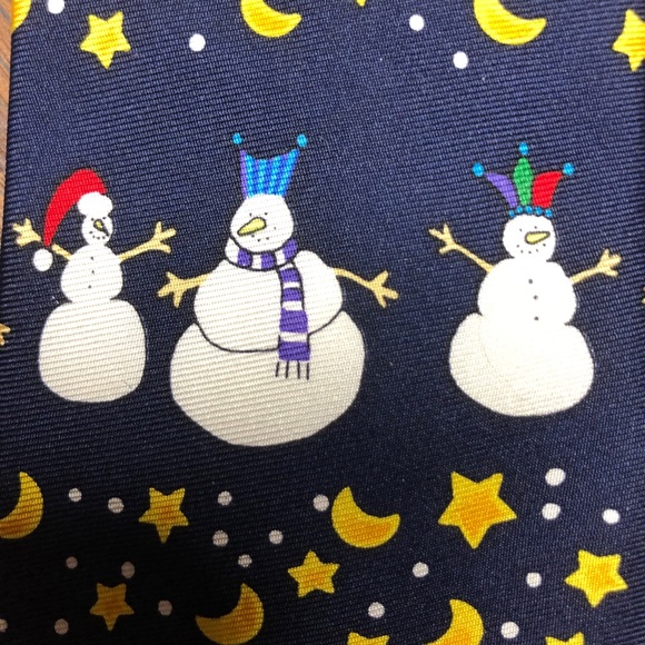 Jonathan Bennett 100% Silk Navy Blue Snowman Tie - Picture 3 of 11